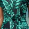 Green Tropical Leaf Print Ruched Swim Set