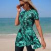 Green Tropical Leaf Print Ruched Swim Set