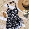 BS-SWM-025_4 Black & White Hibiscus Print Swim Dress