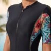 Black Zip-Front Romper with Floral Side Panels