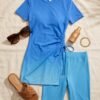 Blue Ruched Drawstring Tunic Swim Set