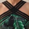 Green Tropical Print Halter Swim Dress