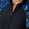 Black Zip-Front Romper with Blue Floral Panels