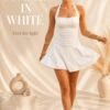 White Halter Ruched Swim Dress