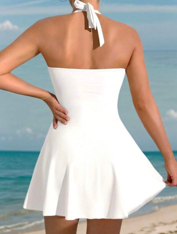 White Halter Ruched Swim Dress