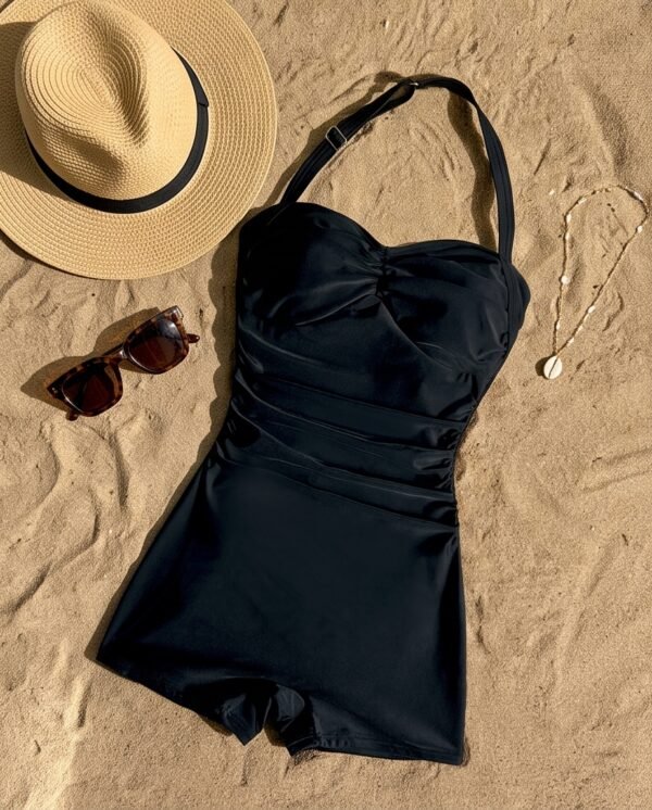 Black Satin Bandeau One-Piece Swimsuit (Teen)