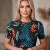 Tropical Print Rash Guard & Black Leggings Swim Set