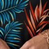 Tropical Print Rash Guard & Black Leggings Swim Set