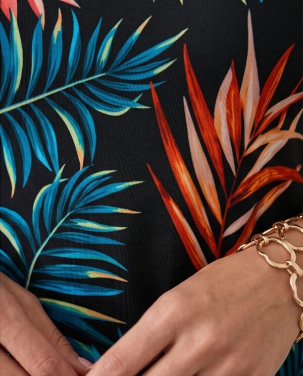 Tropical Print Rash Guard & Black Leggings Swim Set