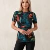Tropical Print Rash Guard & Black Leggings Swim Set