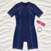 Navy Zip-Front Sport Romper Swimsuit