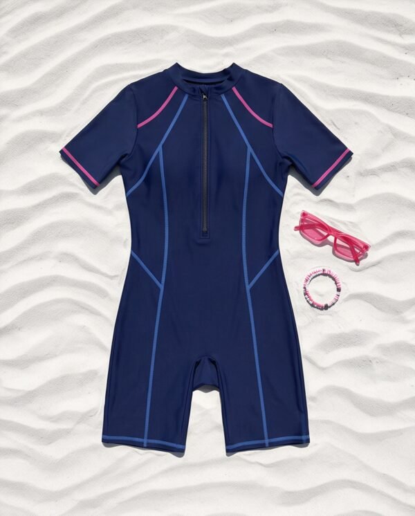 Navy Zip-Front Sport Romper Swimsuit