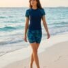 Navy Tropical Raglan Rash Guard Swim Set