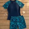Navy Tropical Raglan Rash Guard Swim Set