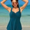 Teal Wrap-Front Tankini with Shorts