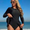 BS-SWM-049_4 Black Long-Sleeve Zip-Front Ruffle Swim Dress