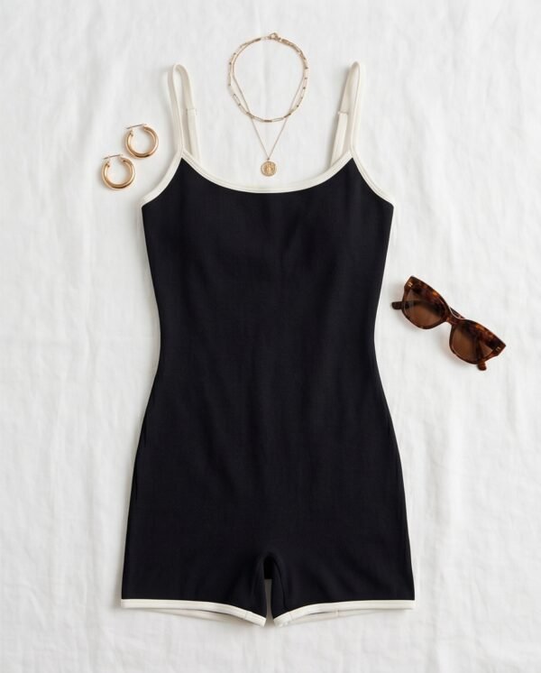 BS-SWM-050_4 Black Daisy Cutout Backless Romper Swimsuit