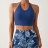 Navy Halter Top & Tropical Print Shorts Swim Set