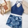 Navy Halter Top & Tropical Print Shorts Swim Set