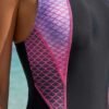 BS-SWM-052_2 Black Pink Ombre Mesh Panel Knee-Length Swimsuit