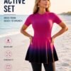 Pink Ombre Swim Dress with Leggings