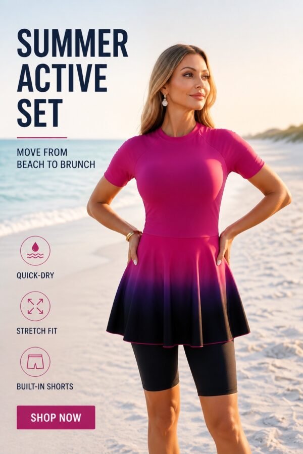 Pink Ombre Swim Dress with Leggings