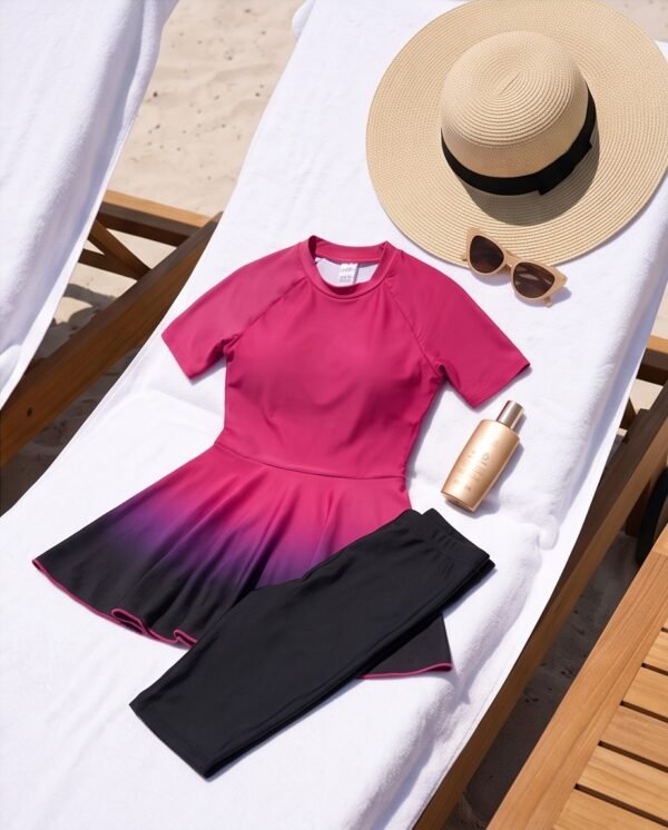 Pink Ombre Swim Dress with Leggings