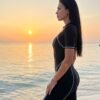 Black Half-Zip Contour Seam Knee-Length Swimsuit