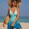 Teal Ombre Wrap Swim Dress