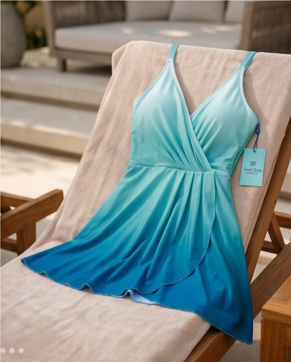 Teal Ombre Wrap Swim Dress