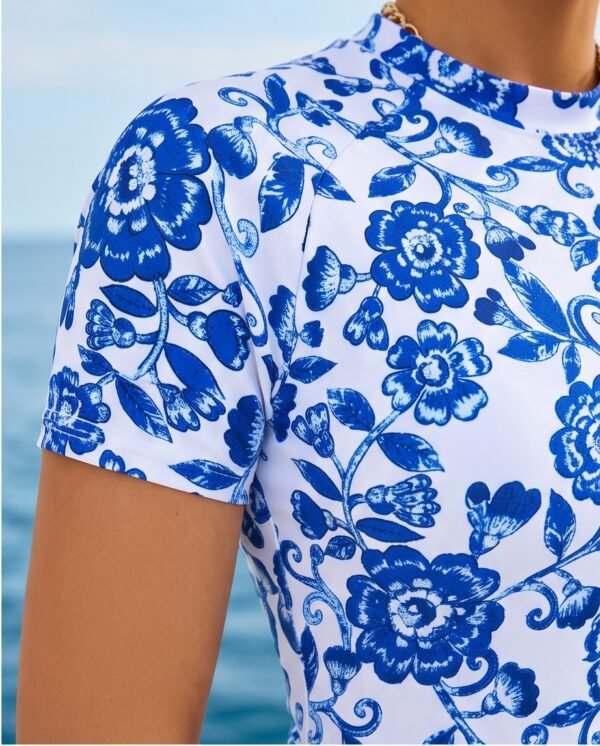 BS-SWM-063_2 Blue Porcelain Floral Print Swim Set with Leggings