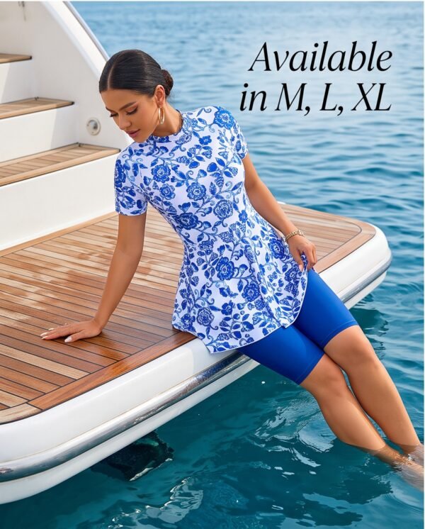 BS-SWM-063_4 Blue Porcelain Floral Print Swim Set with Leggings