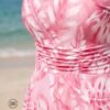 BS-SWM-067_2 Pink Tropical Leaf Print Peplum Swim Set with Leggings