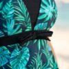Green Tropical Print Wrap-Tie Tankini Swim Dress