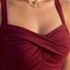 Burgundy Ruched Sweetheart Swim Dress