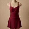 Burgundy Ruched Sweetheart Swim Dress