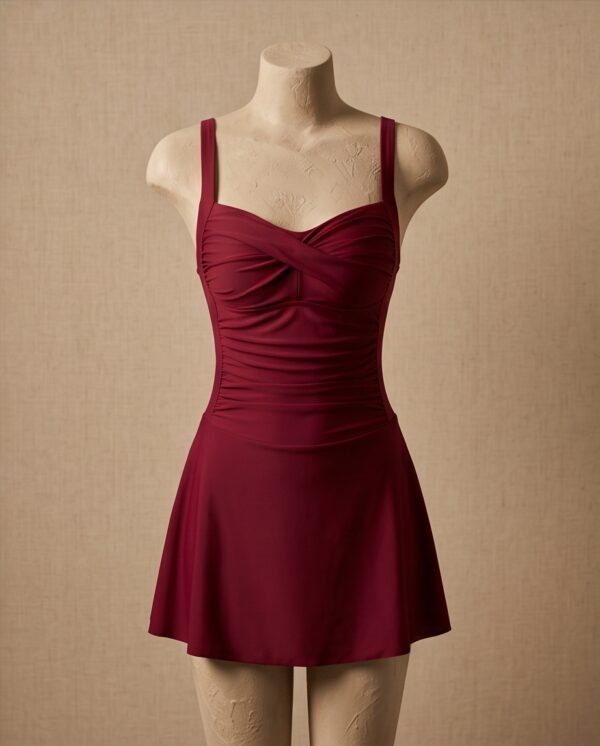 Burgundy Ruched Sweetheart Swim Dress