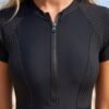 Black Ribbed Zip-Front Swim Dress