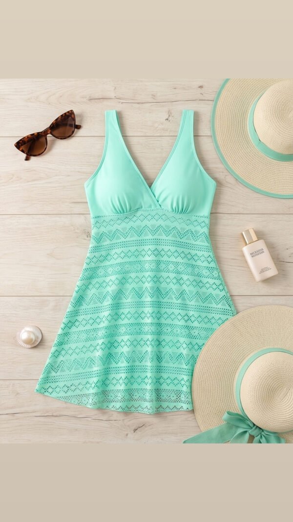 Mint Green Crochet Lace V-Neck Swim Dress