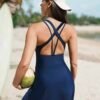 Navy Racerback Bodycon Swim Dress