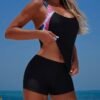 Black Floral Side Panel Tankini Set