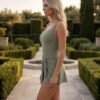 Sage Green Tie-Front Skirted Swimsuit