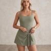 Sage Green Tie-Front Skirted Swimsuit