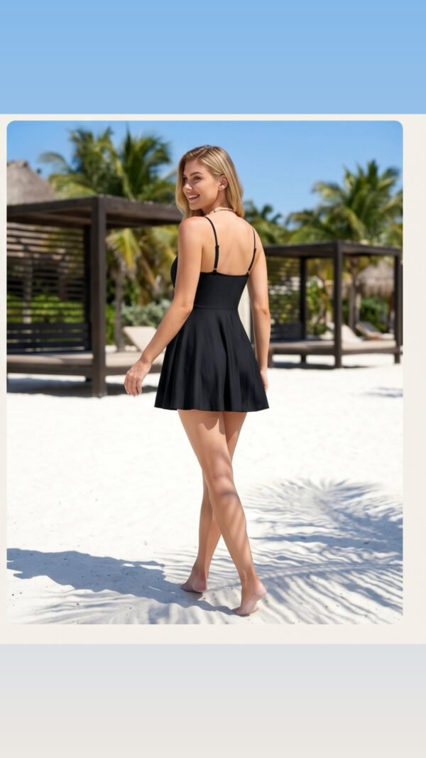 Black Wrap V-Neck Skater Swim Dress