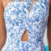 Blue Floral Print One-Shoulder Cutout Swim Dress