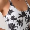 Black and White Palm Tree Print Romper Swimsuit