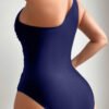 Navy One-Shoulder Ruched Mesh Panel Swimsuit