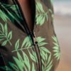 Black Tropical Leaf Print Long-Sleeve Zip-Front Swim Dress