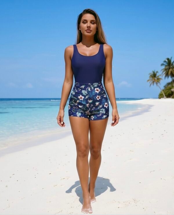 Navy Floral Print Romper Swimsuit