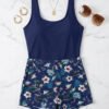 Navy Floral Print Romper Swimsuit